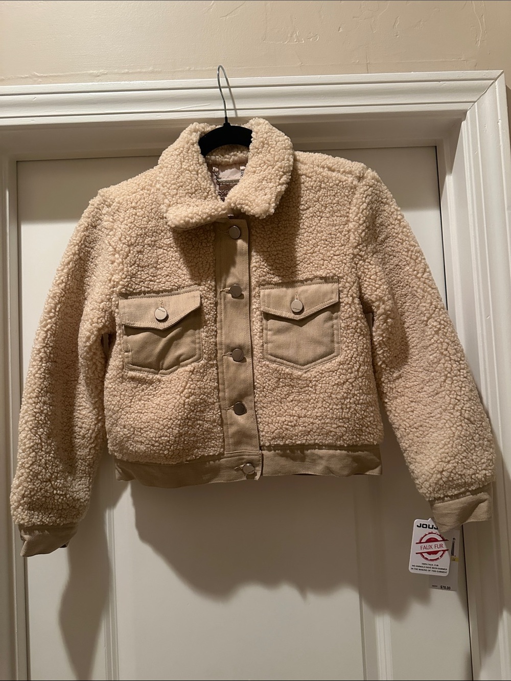 Jou Jou Cream Teddy Sherpa Kids Jacket with Button Front